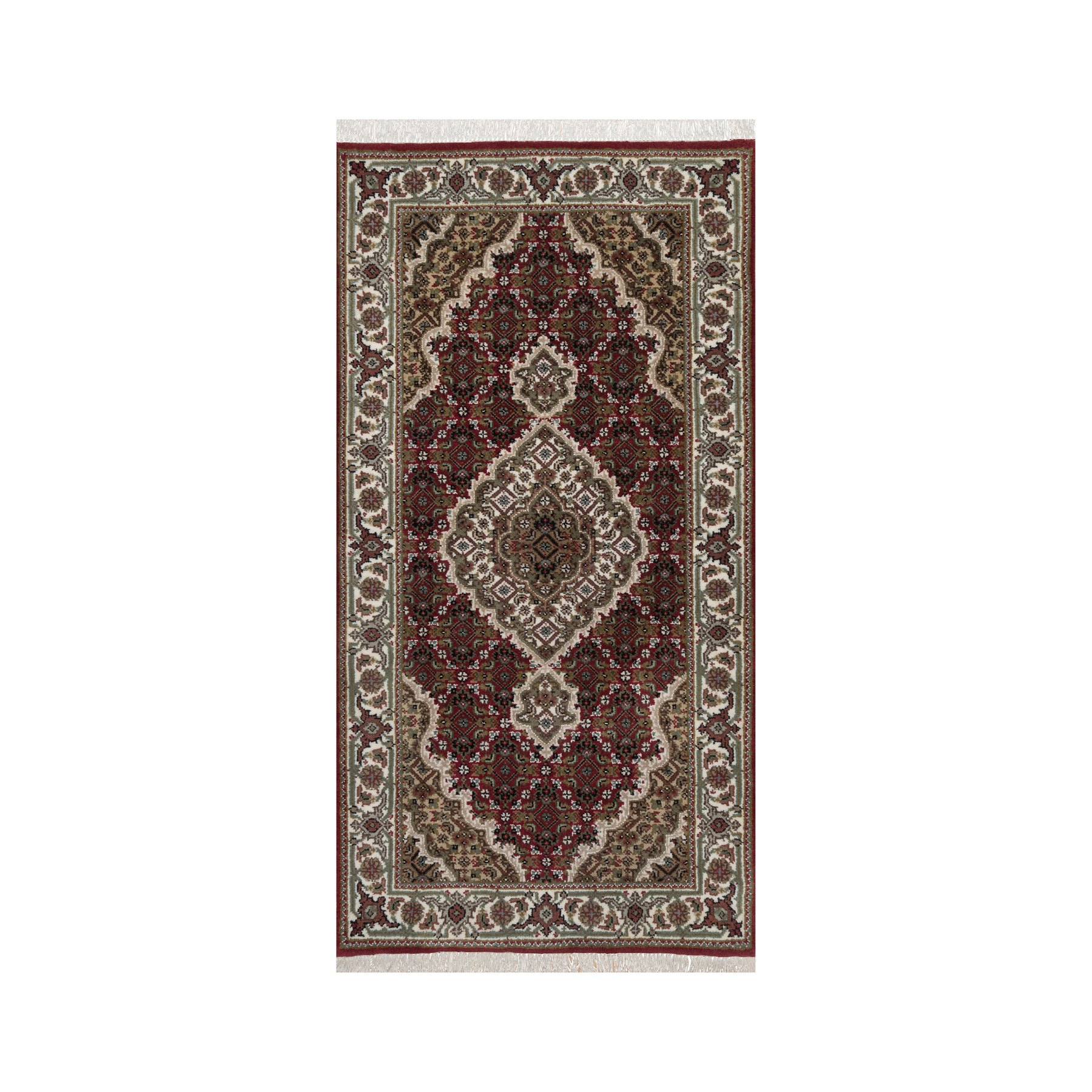 Rhubarb Red, Hand Knotted, Tabriz Mahi with Fish Medallion Design, 100% Wool, 175 KPSI, Oriental Rug